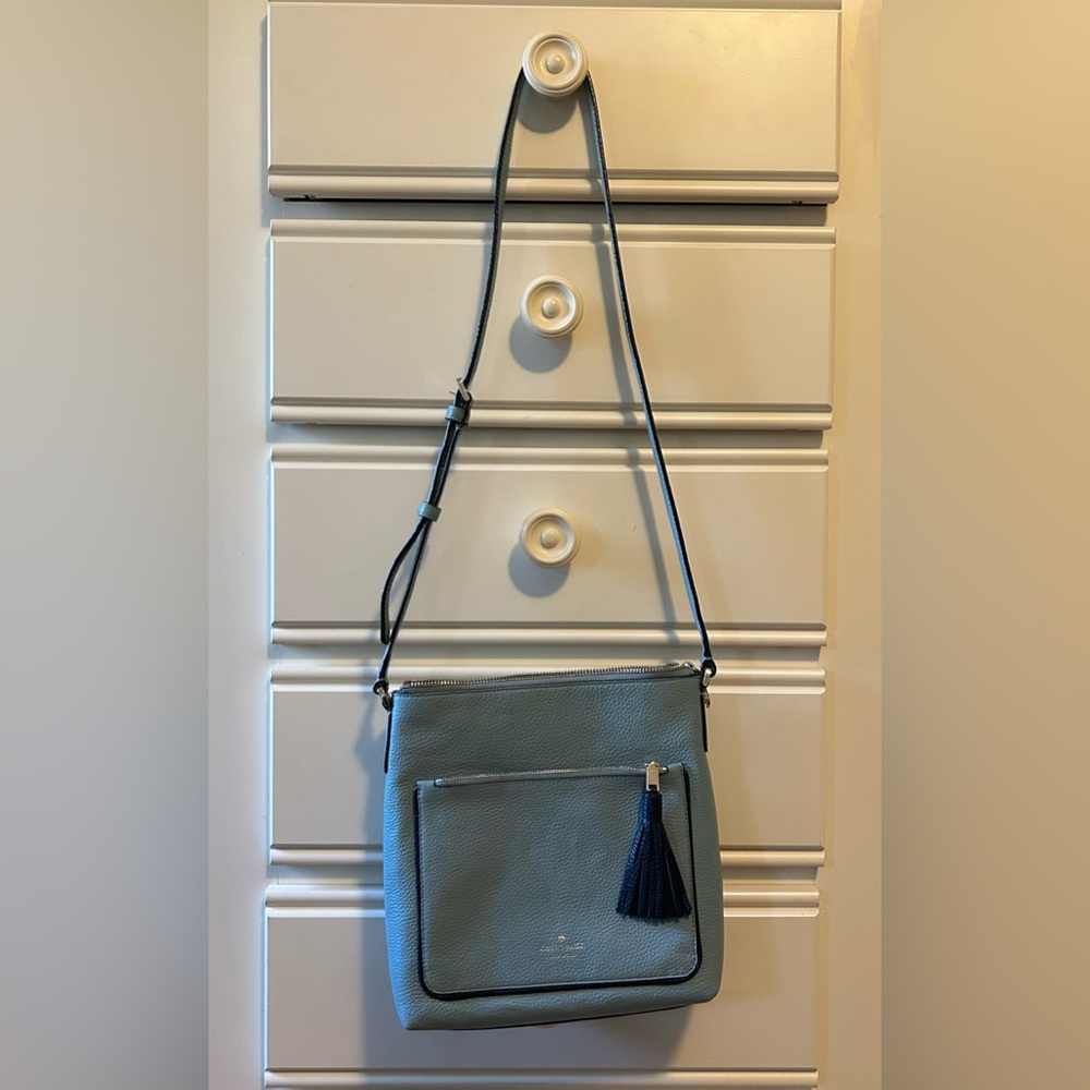 Kate Spade “On Purpose” Zip Top Pebbled Blue Leather Crossbody Bag - Picture 4 of 10